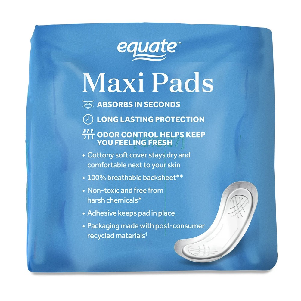 (3 pack) Equate Maxi Pads, Super Protection (48 Count)