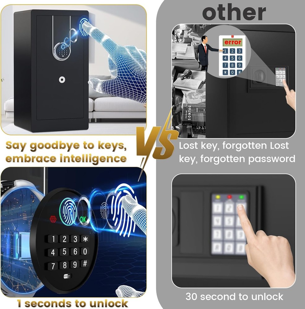 6.0 Cuft Biometric Safe Box with Fireproof Waterproof Bag, Fireproof Safe Large