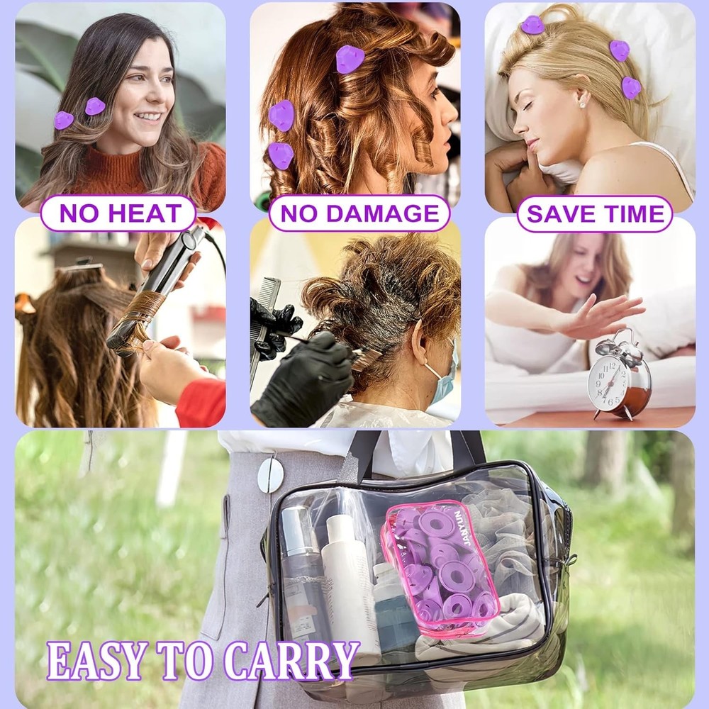 40 Pcs Purple Magic Hair Rollers Include 20pcs Large Sleeping Silicone Curler...
