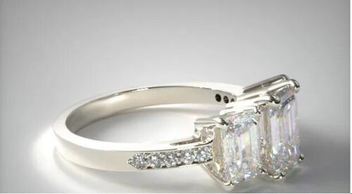 Emerald Cut Lab-Created 2.10 Ct White Diamond Wedding Ring 925 Sterling Silver