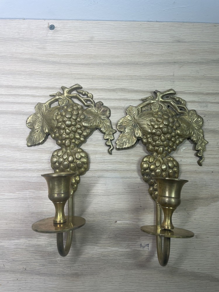 PAIR BRONZE SCONCES WITH GRAPES