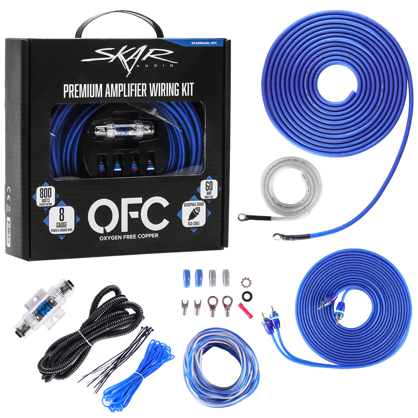 NEW SKAR AUDIO 8 GAUGE 800 WATT OFC AMPLIFIER WIRING KIT W/ RCA (SKAR8MANL-OFC)