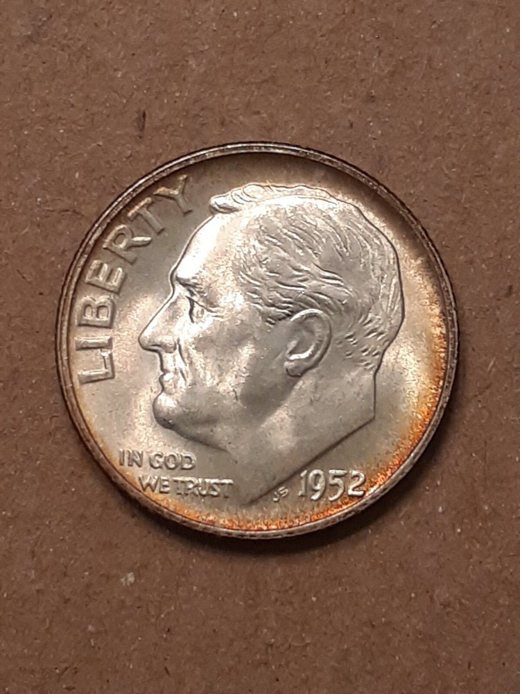 1952 S   ROOSEVELT  DIME  TONING