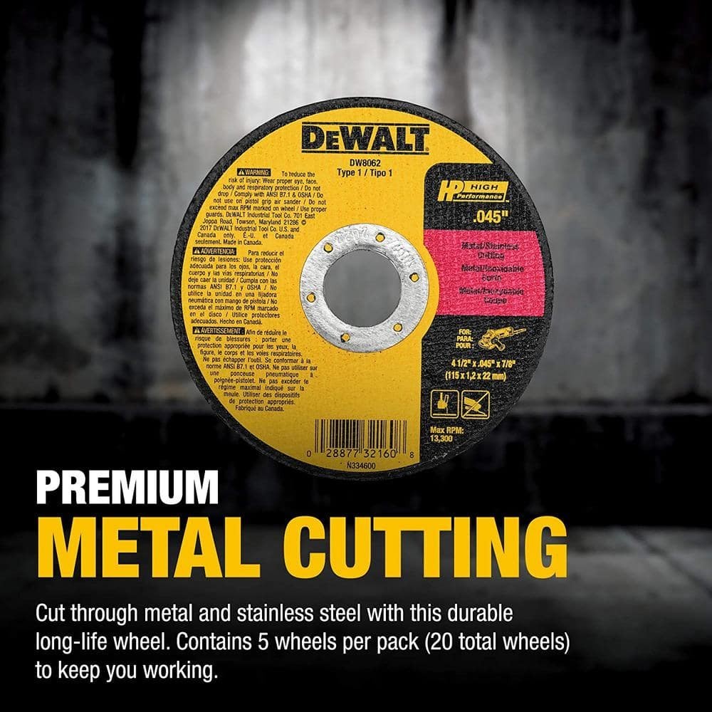 DEWALT 4-1/2 In. X 0.045 In. X 7/8 In. Metal and Stainless Cutting Wheel 10-Pack