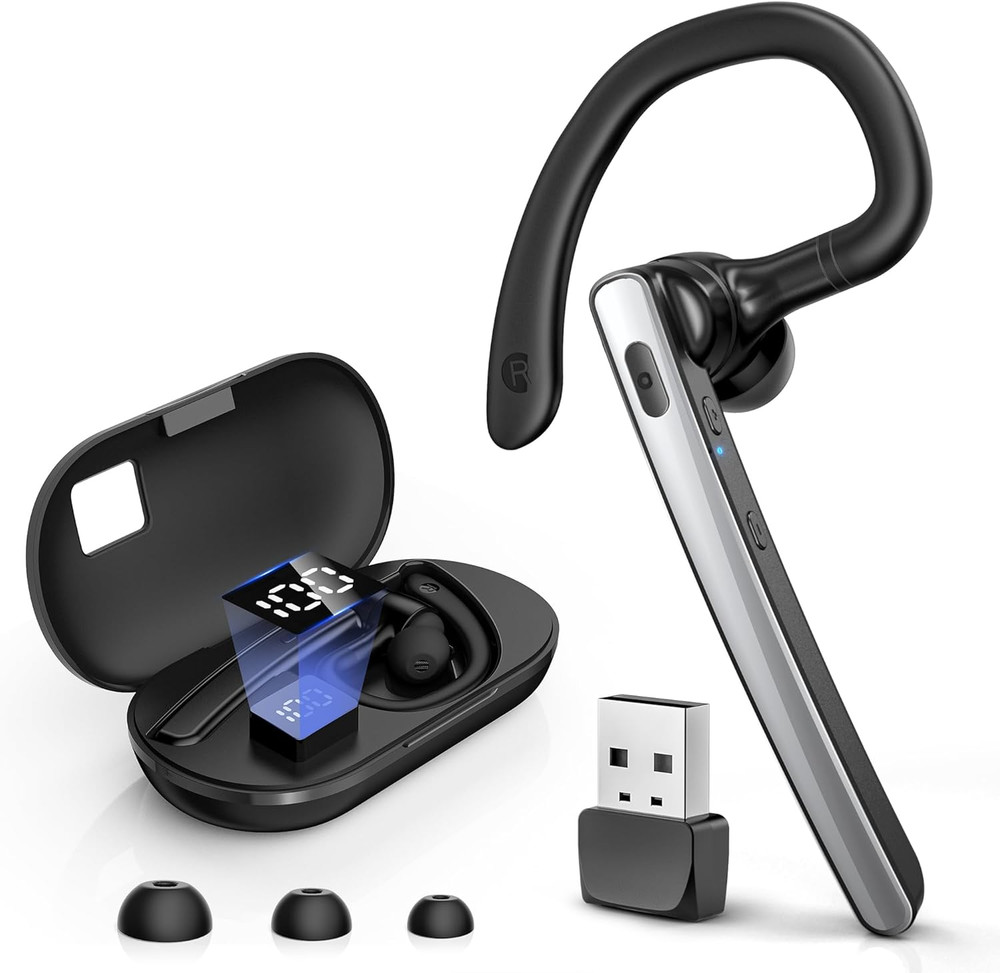 Bluetooth Headset V5.3, Wireless Bluetooth Earpiece with 600Mah Charging Case, 1