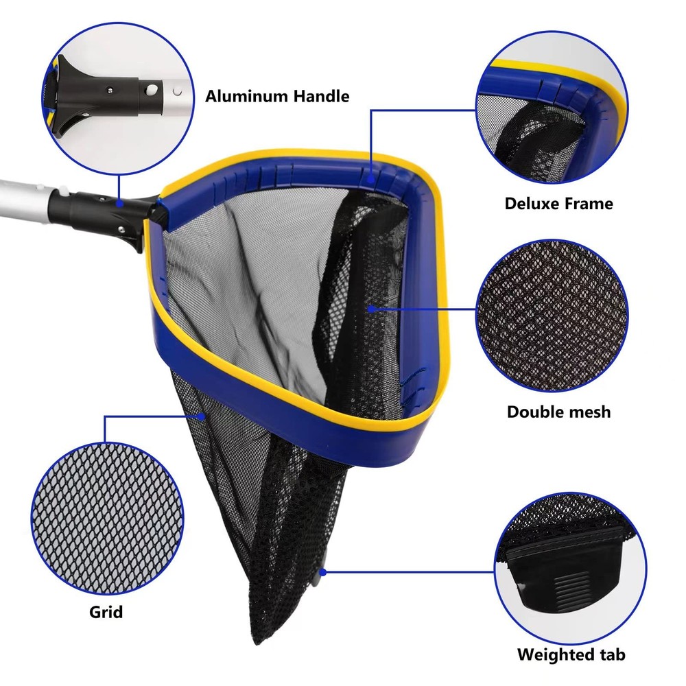 Poolvio Pool Deep Skimmer Net with 3ft-10ft 1.0mm Thick Adjustable Telescopic