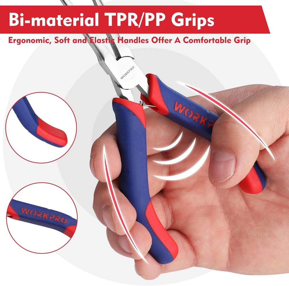 WORKPRO Needle Nose Pliers 6 Inch Smooth Jaw Precision Craft Tool Mini