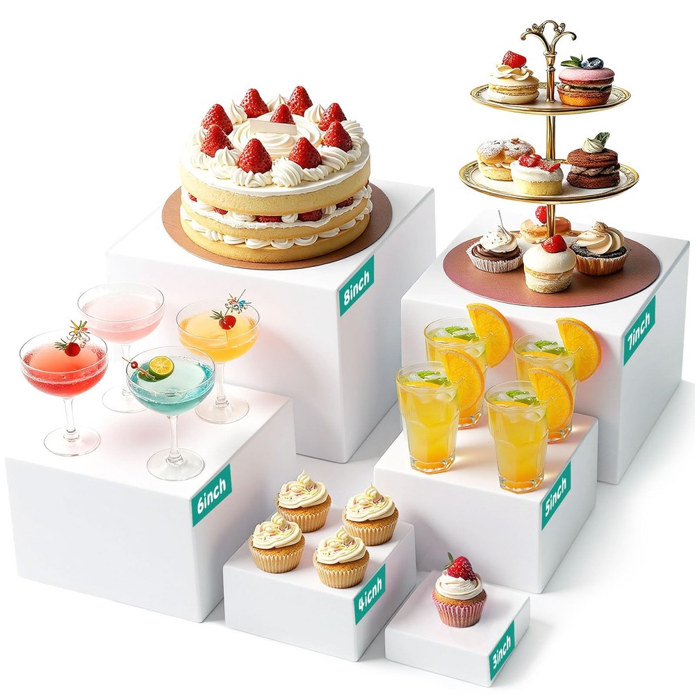 6PCS Buffet Risers, White Acrylic Food Display Boxes for Buffet Table, Party ...