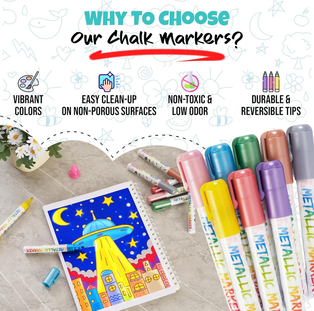 Chalk Markers 8 Pack – 6Mm Reversible Bullet & Chisel Tip – Liquid Chalk Pens fo