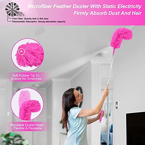 15PCS Microfiber Feather Duster Set Bendable & Washable with 100-inch