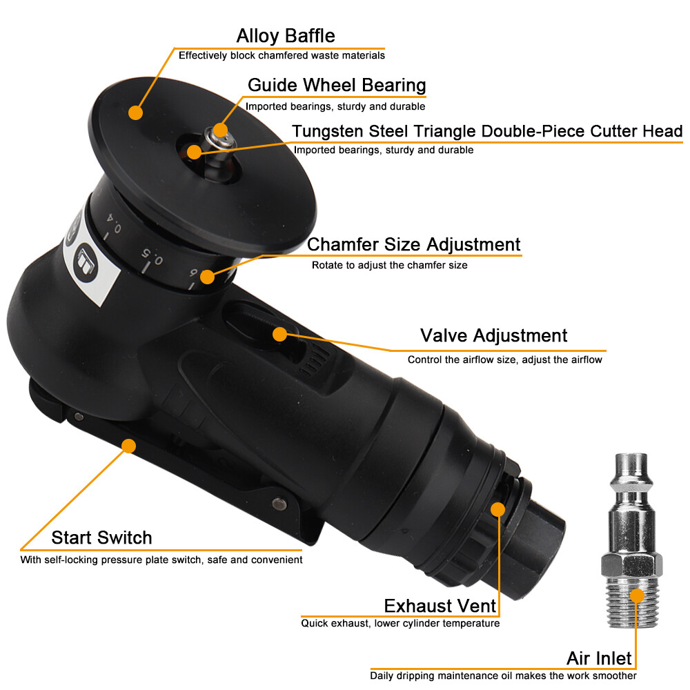 Mini Pneumatic Chamfering Machine 45 Degree Air Chamfer Tool Adjustable Depth