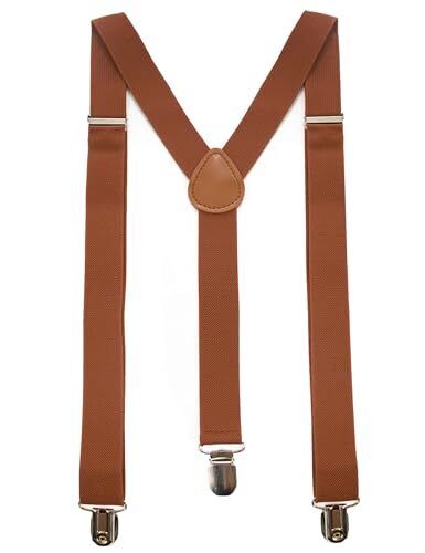 Solid Color Mens Suspender with 3 Strong Clips Adjustable Braces Rust