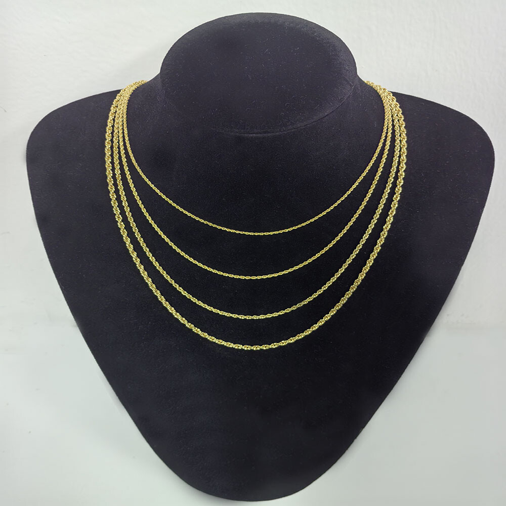 14K Real Solid Yellow Gold 1.5mm-6mm Rope Chain Necklace with Lobster Claw Clasp