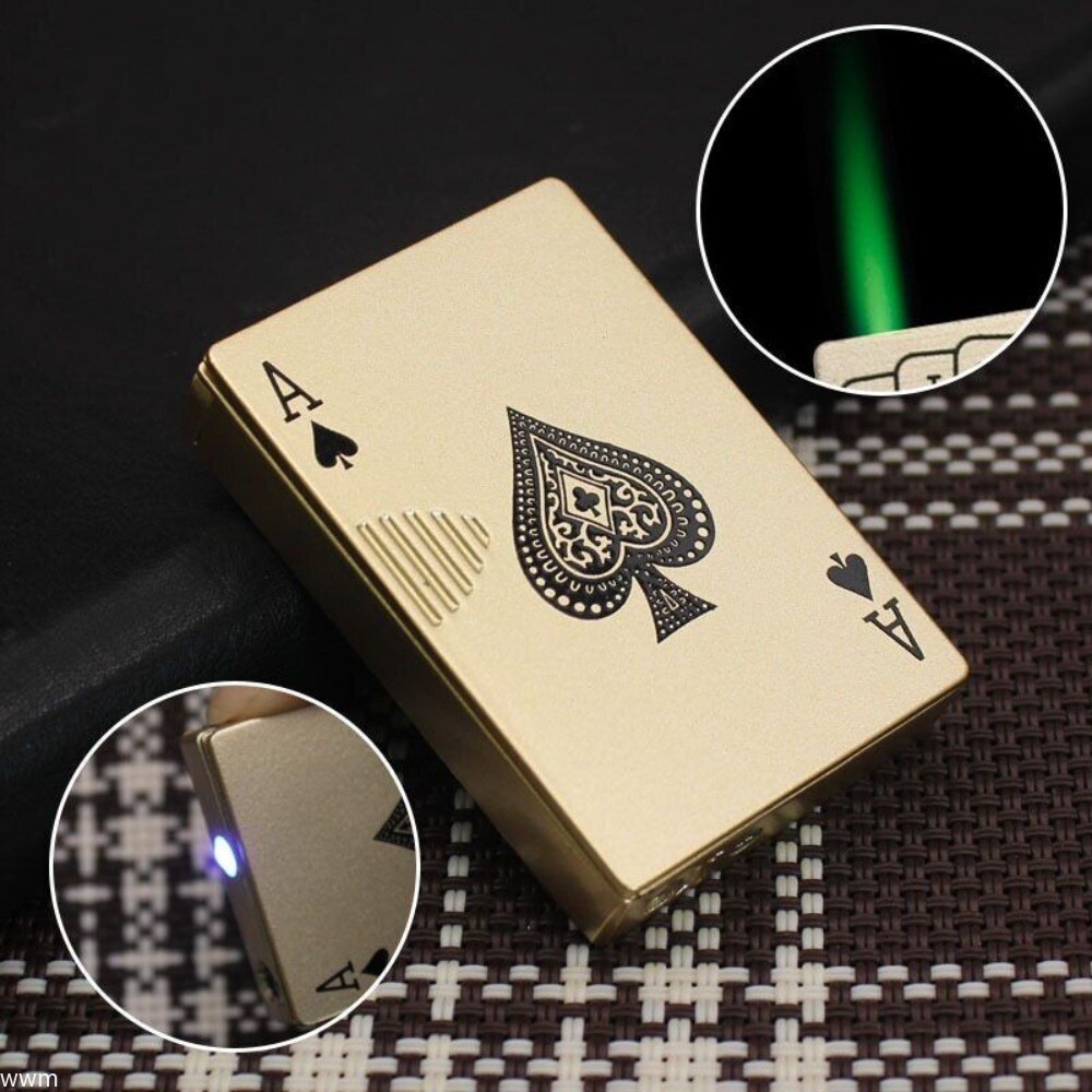 Refillable Green Flame Butane Poker Card Shape Deck Cigarette Lighter Jet Torch