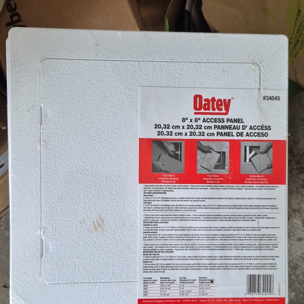 Oatey 8" x 8" White Plastic Access Panel Flush Surface Mount Square for Drywall