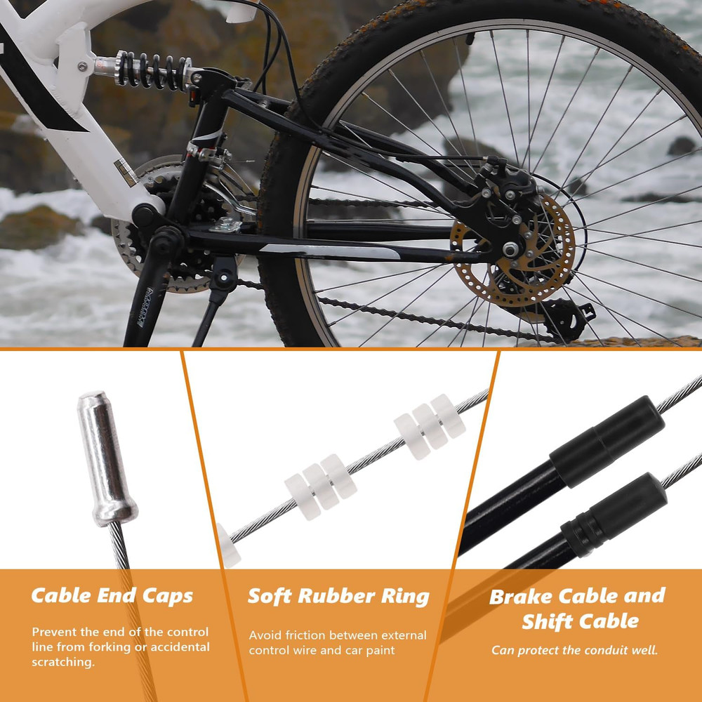 Mannk Universal Bicycle Cable Kit - Shift & Brake Cable Housing with End Caps &