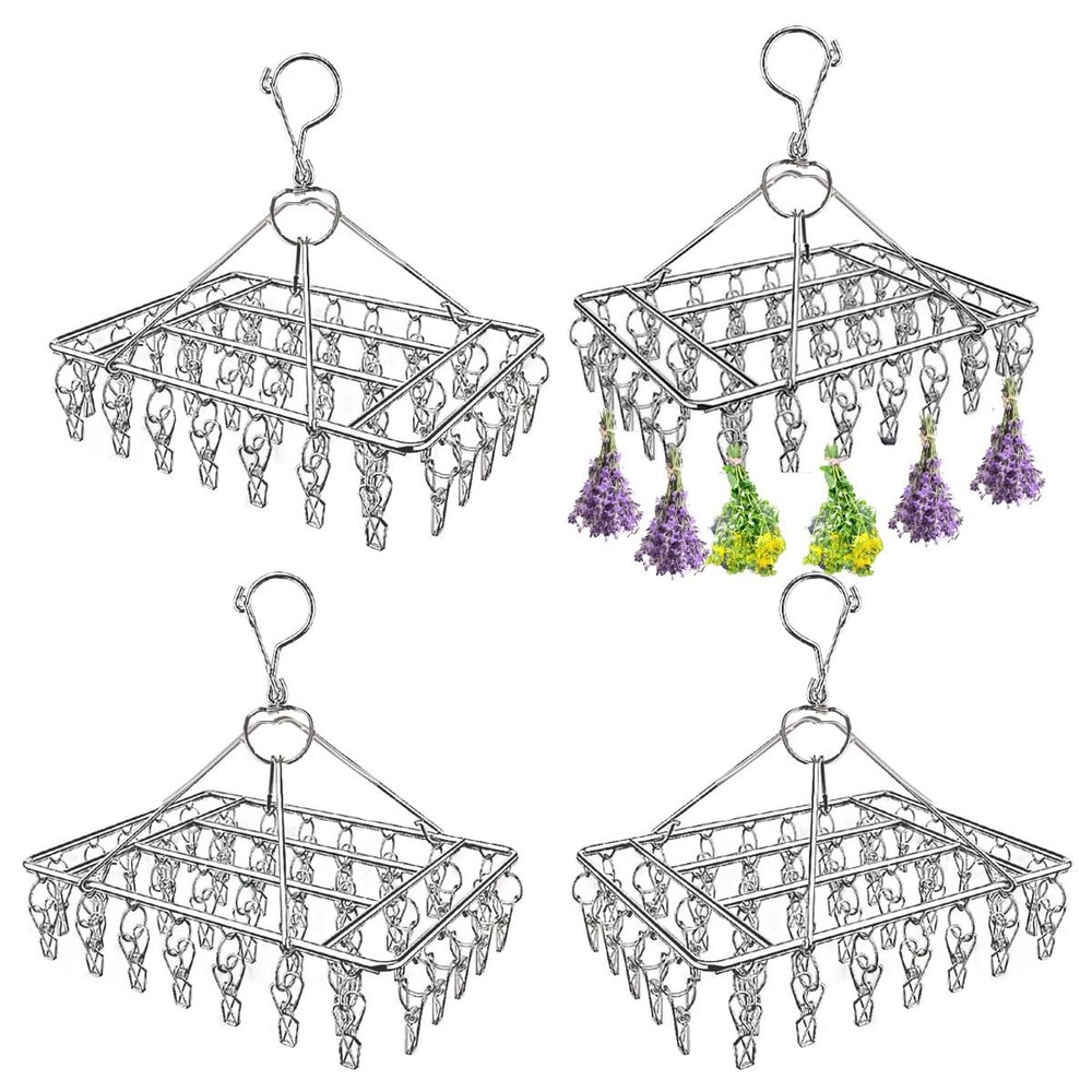 4 PCS Hanging Herb Drying Rack Macrame Flower 30 Stainless Clip Hooks Space