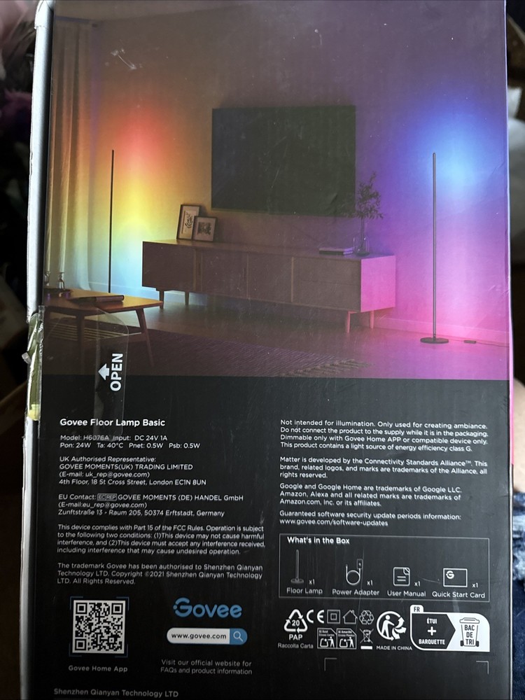 Govee RGBIC Floor Lamp Basic, 1000lm LED Corner Lamp Compatible with SmartThings