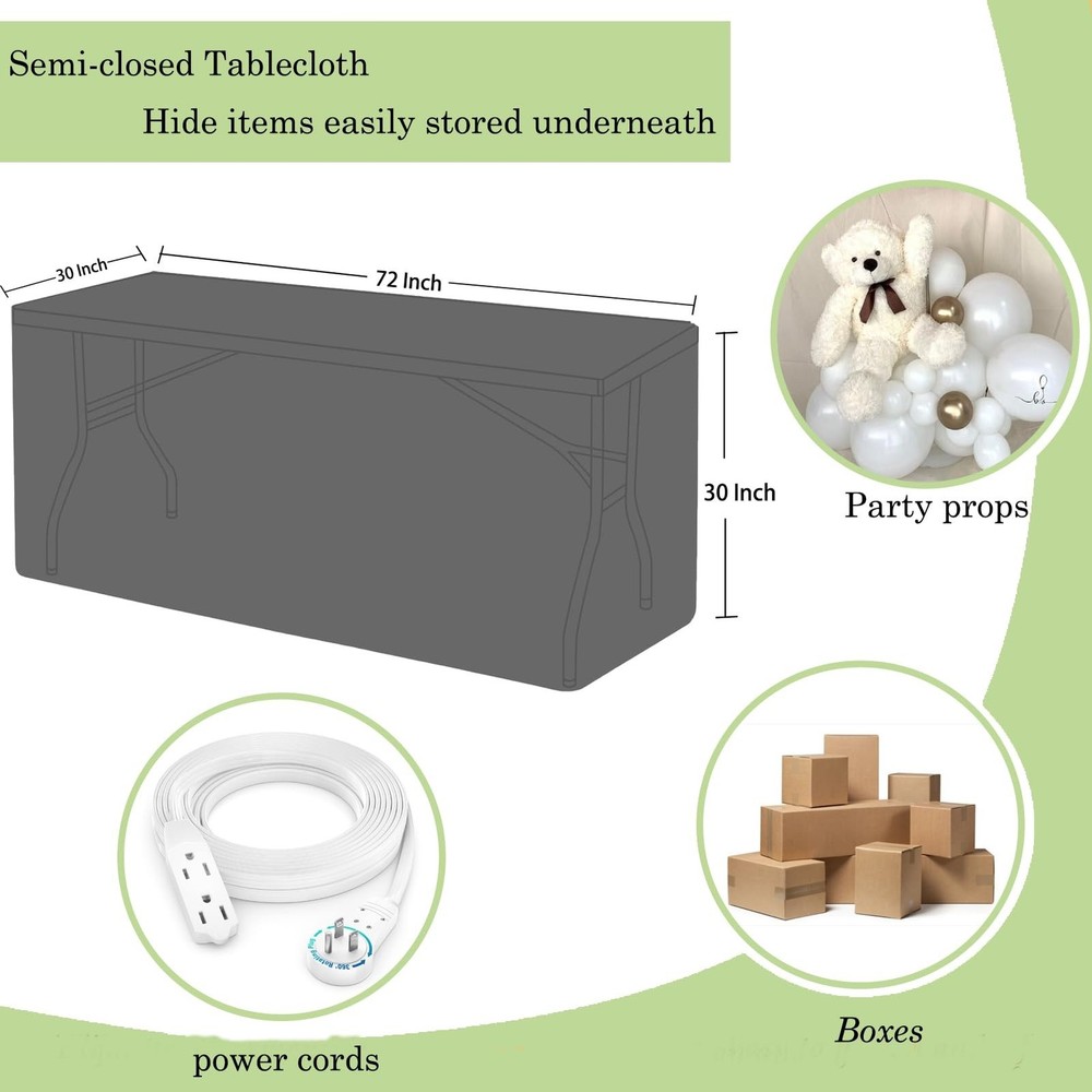 2 Pack Black Tablecloth Fitted Table Clothes for 6 Foot Rectangle Tables - Wa...