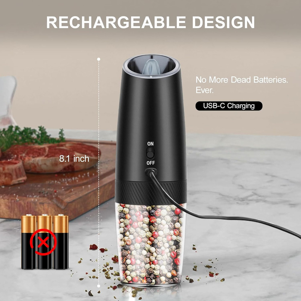 Automatic Electric Gravity Salt and Pepper Grinder Set Black-2pcs