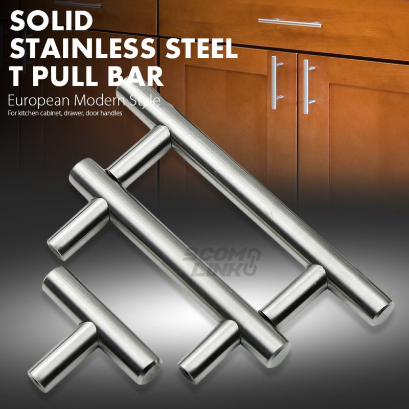 Stainless Steel T bar Modern Kitchen Cabinet Door Handles Drawer Pulls Knobs