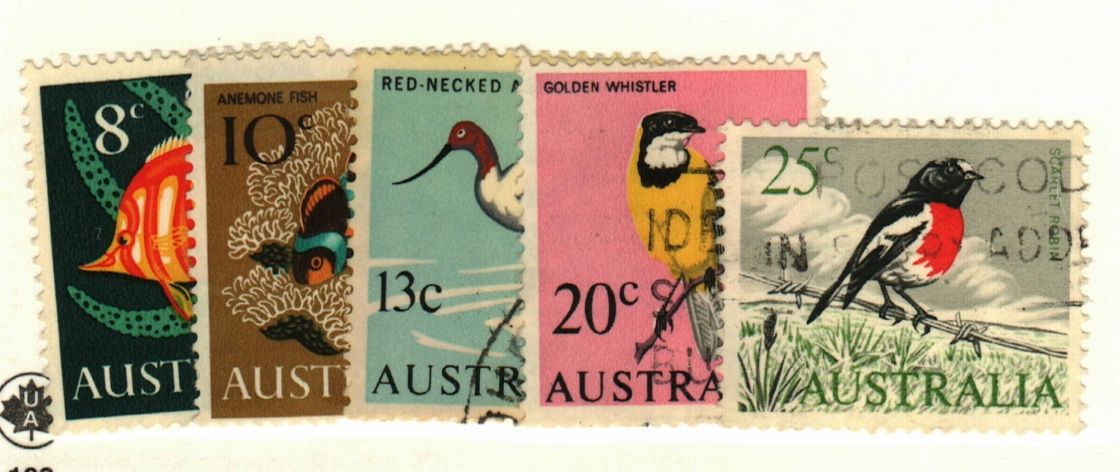 Australia #403, 405-6, 408, 410 used fish, birds