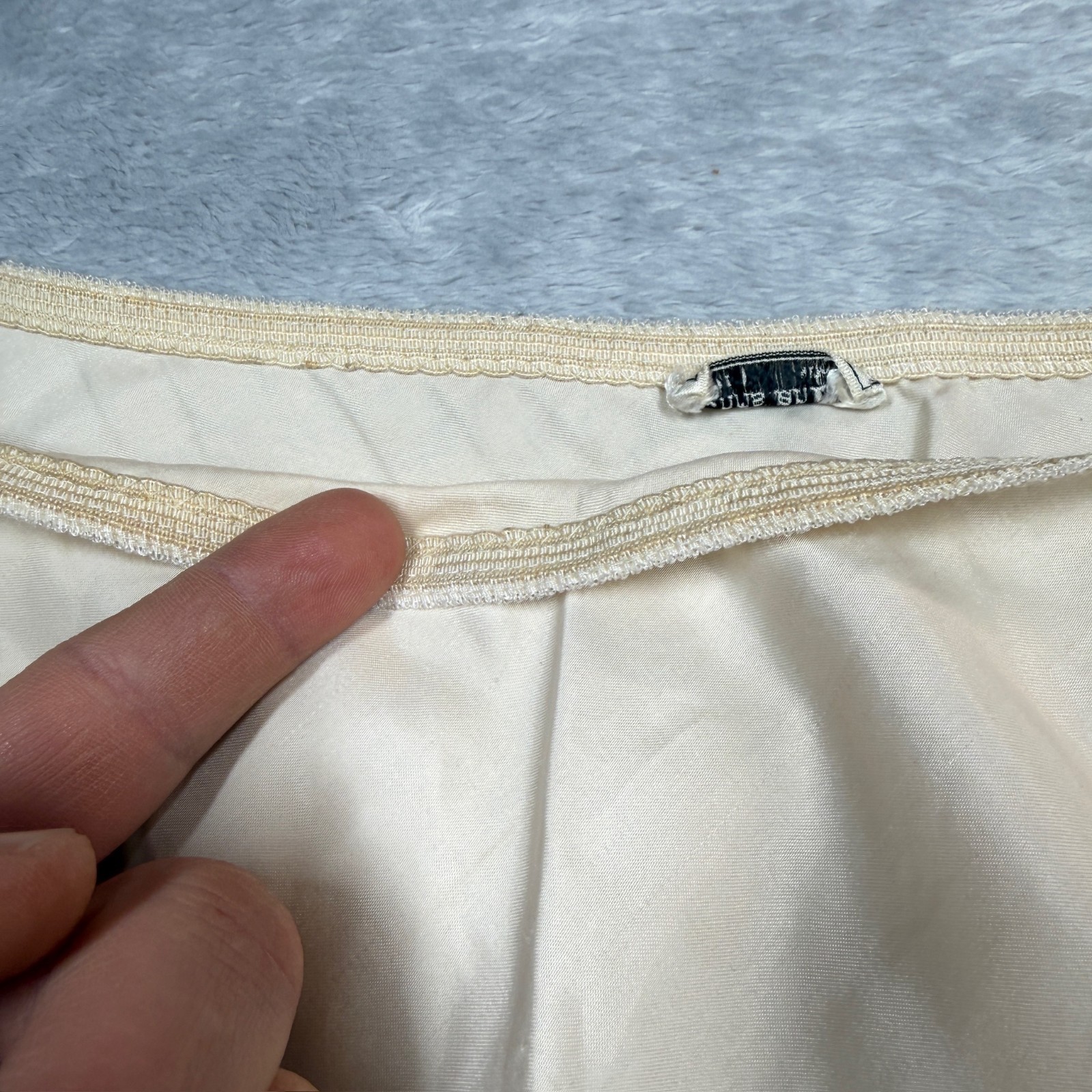 Vintage Christian Dior Slip Top & Skirt Women L Cream Satin Lace Hem READ