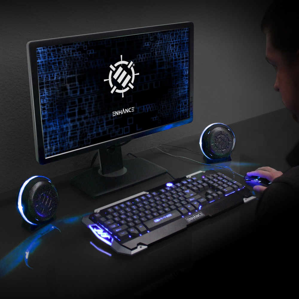 LED Gaming Speakers with In-Line Volume Control & Powerful 5W Drivers