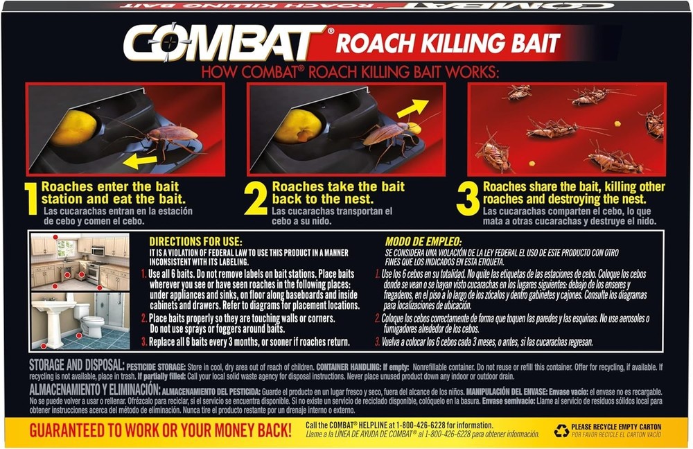Combat Roach Killing Bait Stations for Small and Large Roaches, 6 Count...