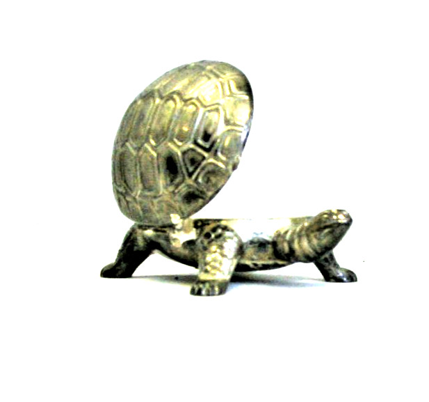 Vintage Silver Hinged Turtle Trinket Box, Figurine w/ Plastic Insert , 2.5" long