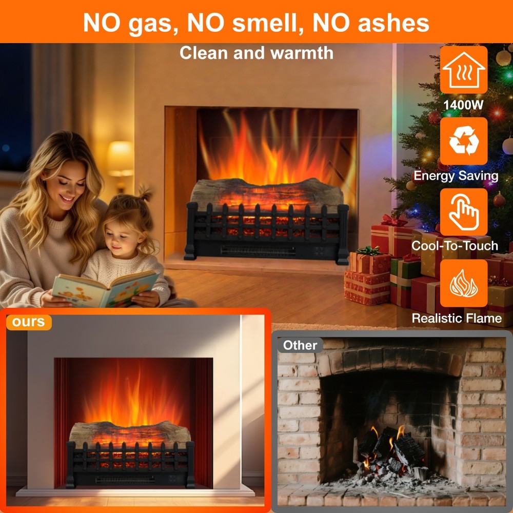 20 inch Electric Fireplace Insert Heater with Remote Control & Timer 1400W