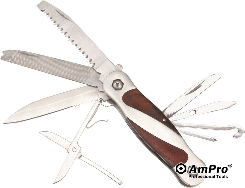 AmPro 8-in-1 Stainless Multi Function Folding Knife w/ Scissors, File and Saw