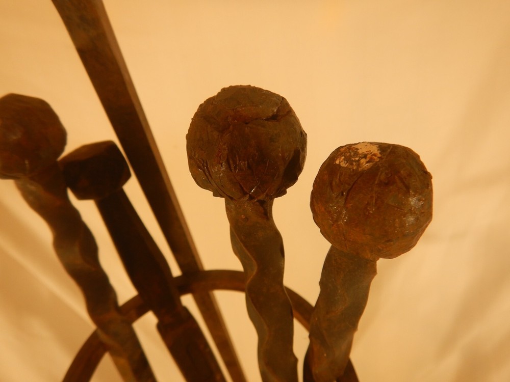 Brutalist Hand Wrought Fire Place Tools And Stand