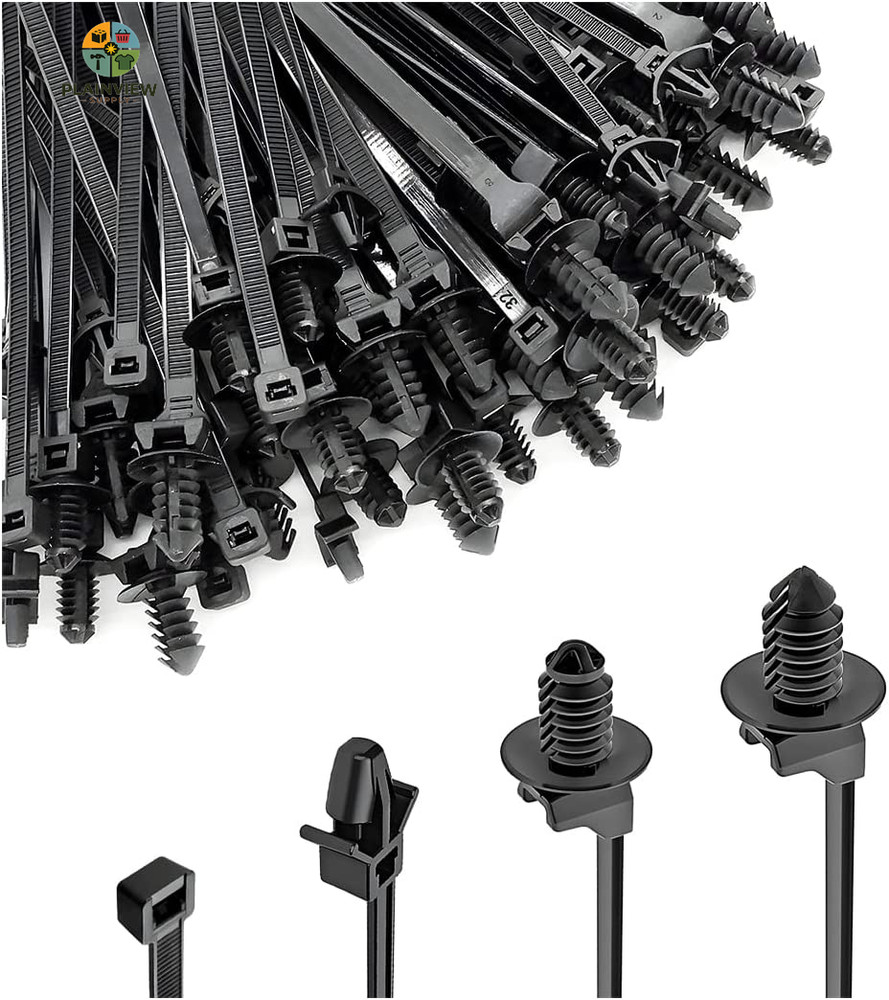120PCS Car Push Mount Cable Zip Tie, Nylon Self Locking Cable Strap, Engine Bay