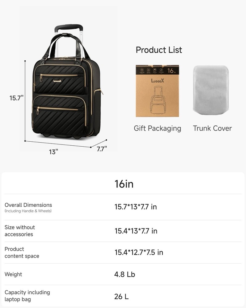 LUGGEX Underseat Carry On Luggage with Wheels