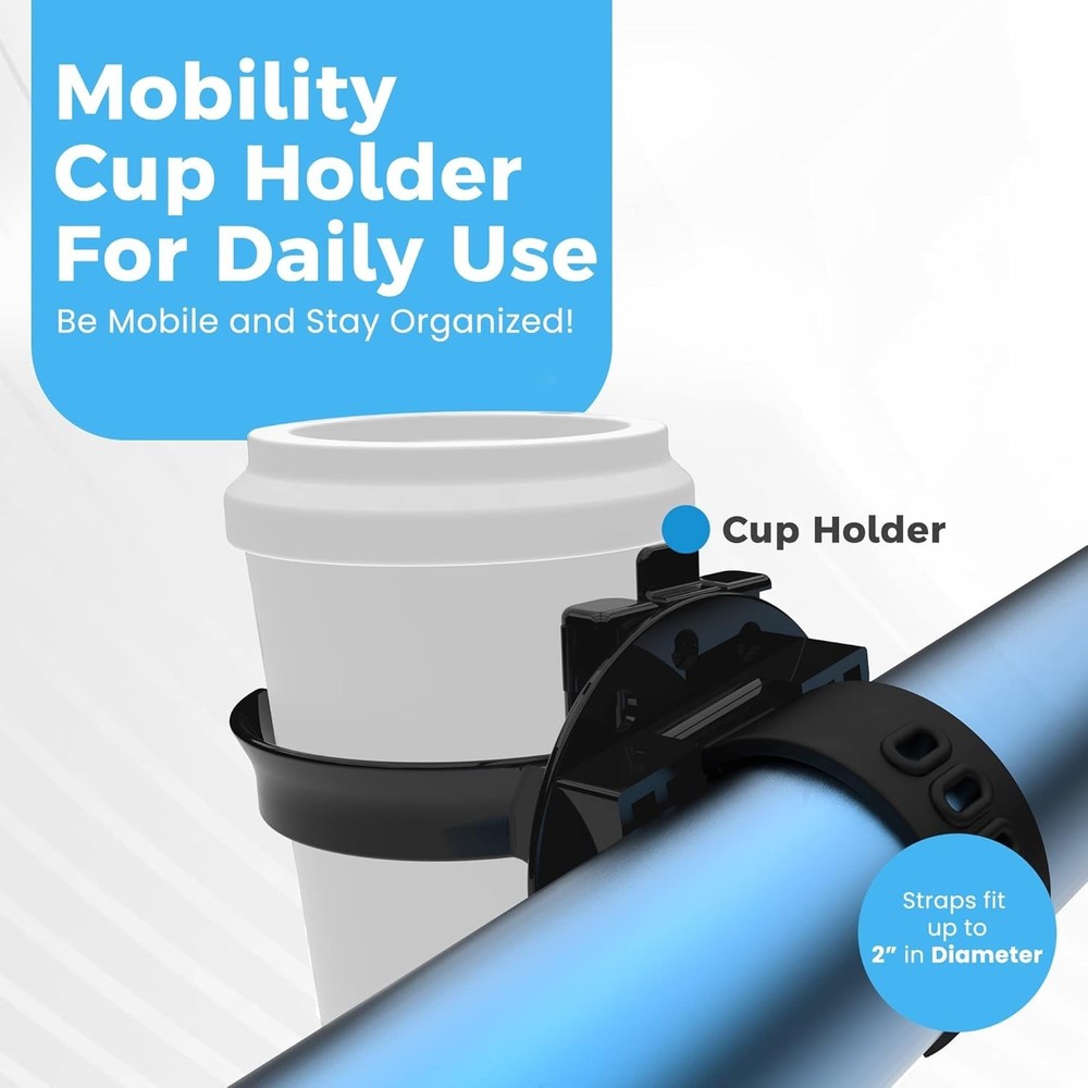 2-Pack Adjustable Mobility Cup Holders - Portable Drink Holder for Wheelchairs