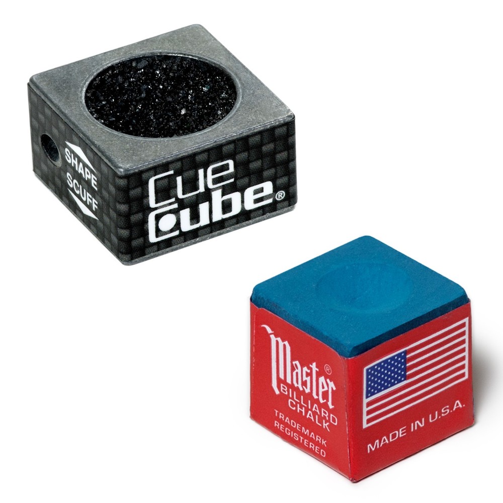 Cue Cube Pool Cue Tip Shaper & Scuffer Nickel Radius + Master Chalk Combo