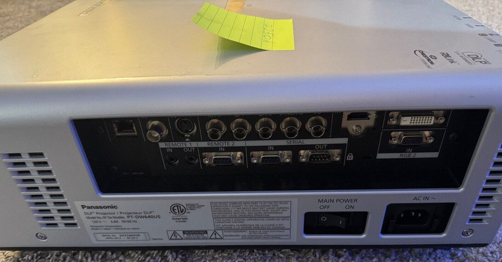 PANASONIC PT-DW640US PROJECTOR 7250 LAMP HOURS