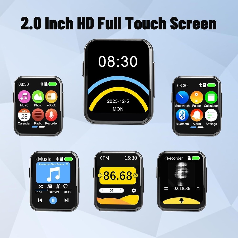 Portable 128GB MP3 Player with Touch Screen & Built-in Speaker - Bluetooth 5.3