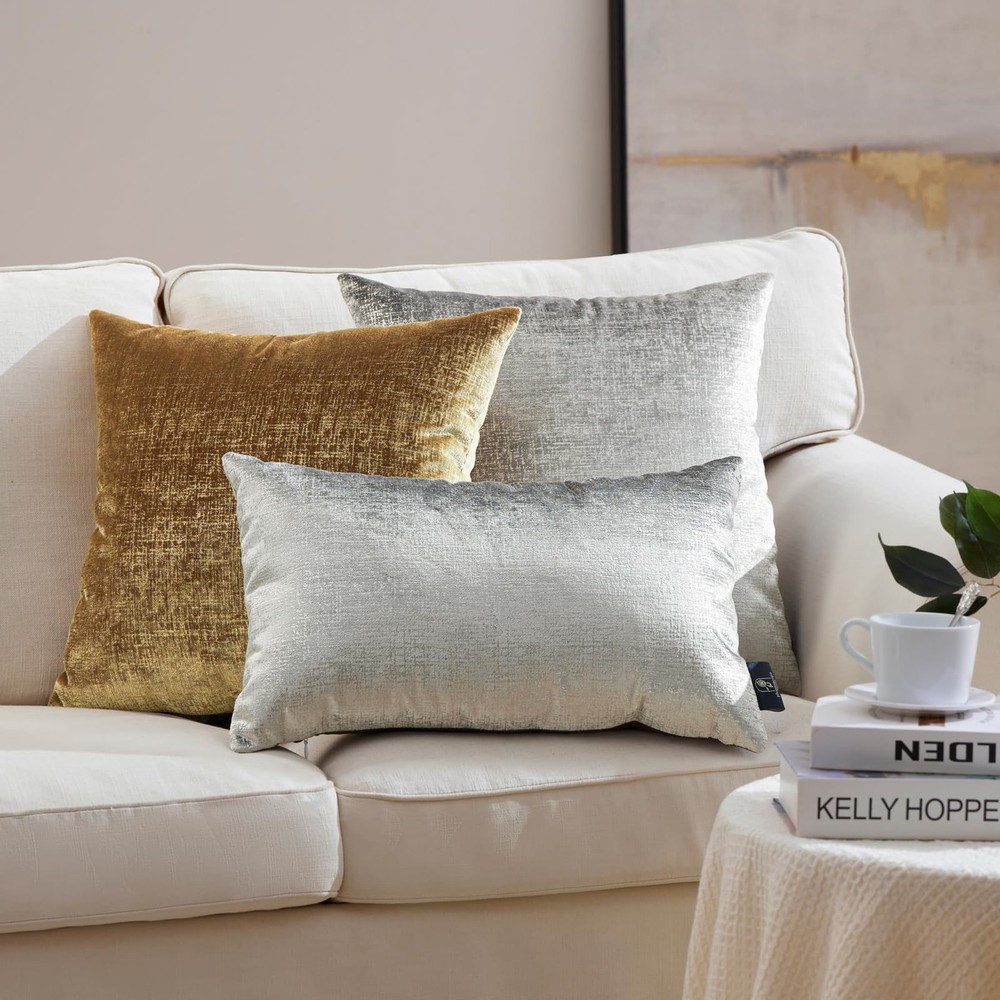 Pack of 2 Sparkling Velvet Decorative Solid Throw Decorative Pillow Cover Sof...