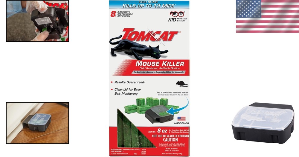 Effective Child-Resistant Mouse Trap - Includes 1 Refillable Station & 8 Refills