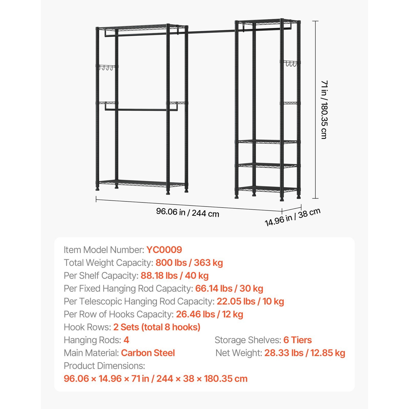 Uimoso Freestanding Closet Organizer with Durable Carbon Steel Frame