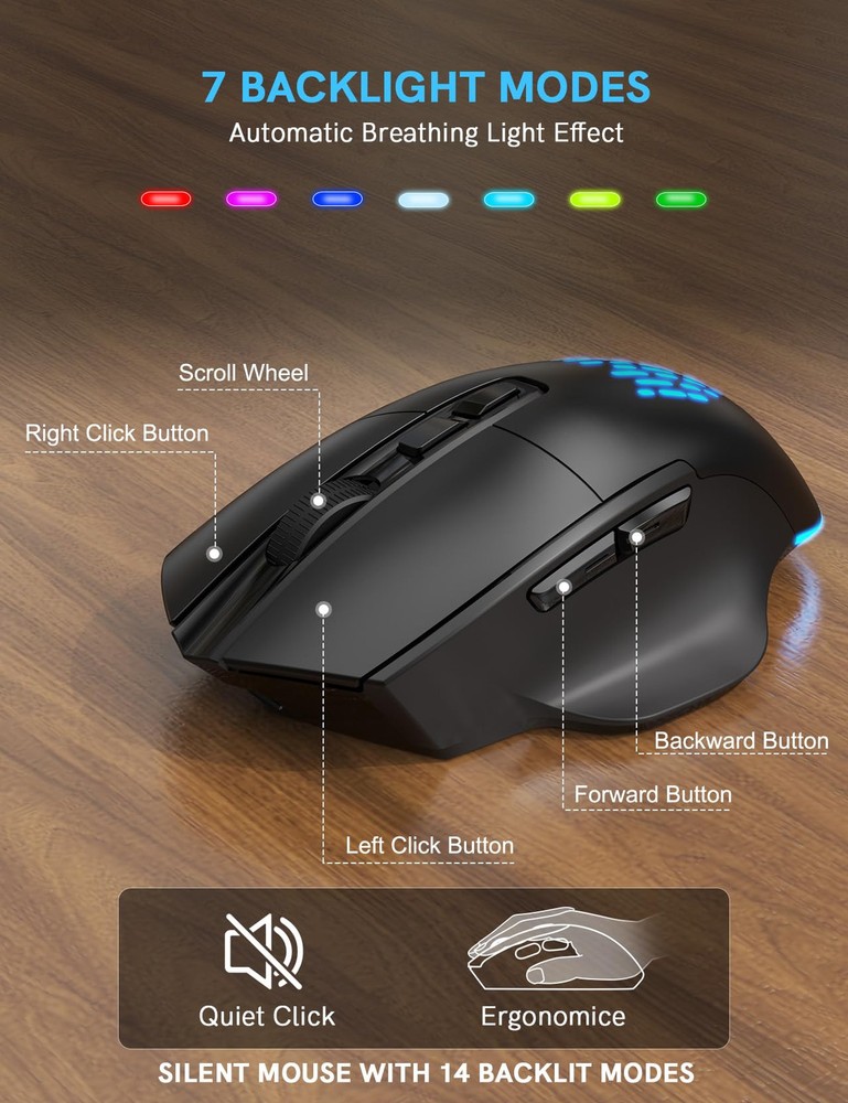 Ergonomic Wireless Keyboard and Mouse Combo - Wave Keyboard with Soft Leather
