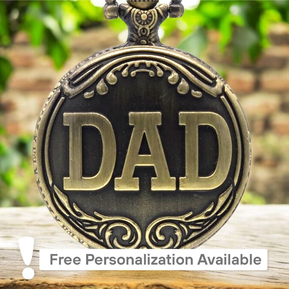 "DAD" Pocket Watch – Vintage Bronze Look, Perfect Gift for Fathers Day, Daddy