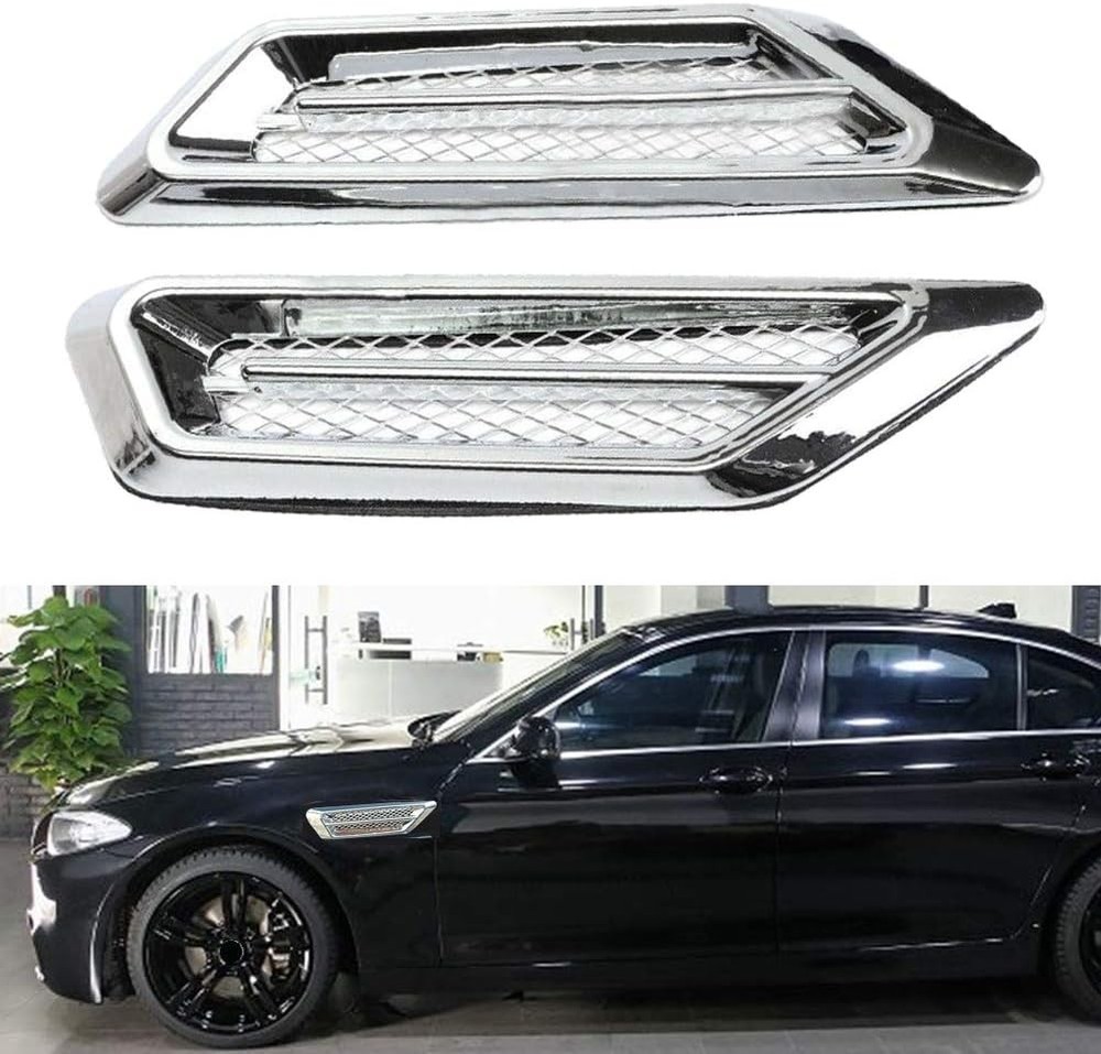 Car Side Mesh Vent, Universal Air Flow Chrome Fender Side Vent Decor -Type 1