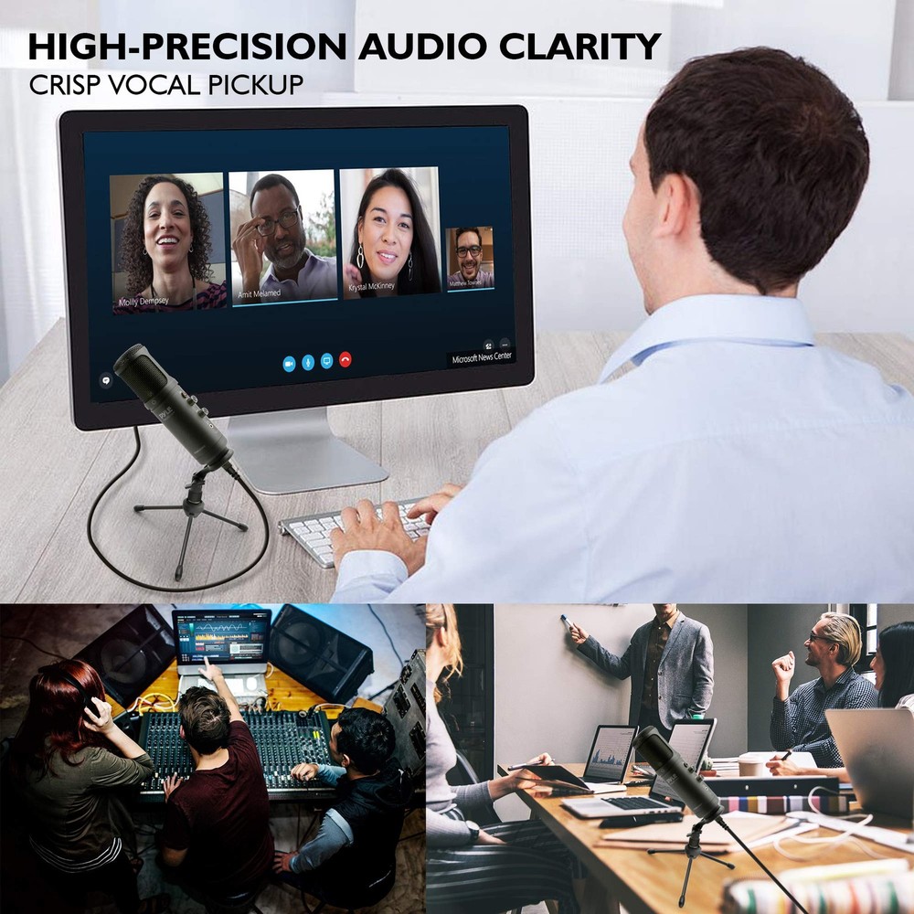 Usb Condenser Microphone With Adjustable Gain For Streaming Podcasting Gaming