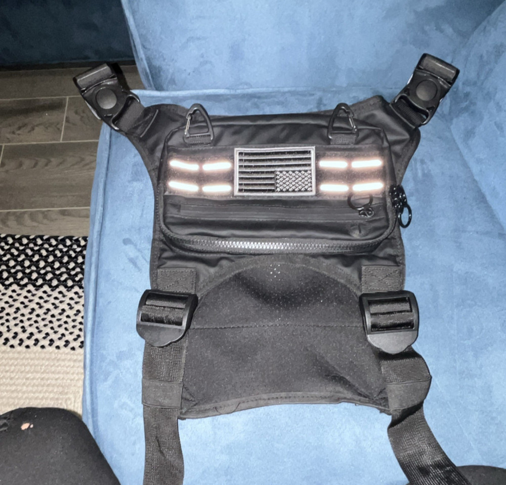 Black Tactical Chest Rig Reflective Strips Adjustable Lightweight Flag Patch