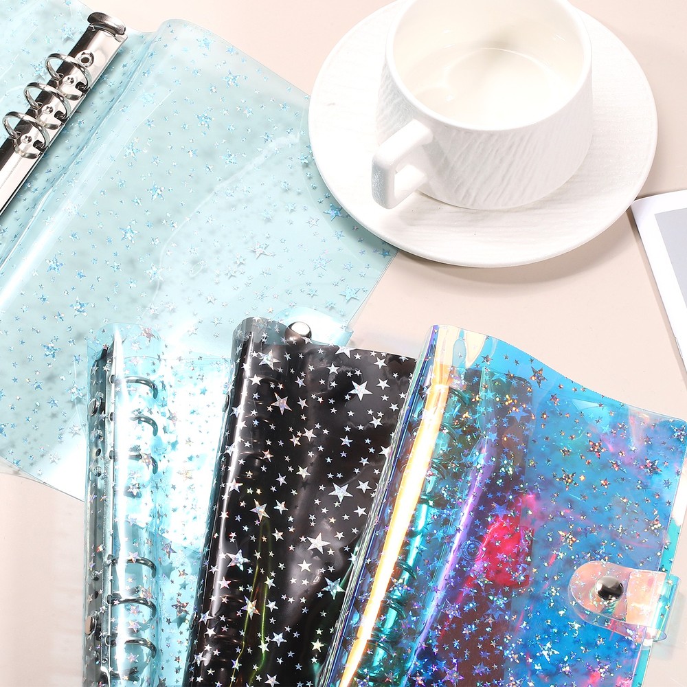 A6 Binder Cover, 2 Pcs Stars Refillable Notebook Shell with Snap Button, Laser
