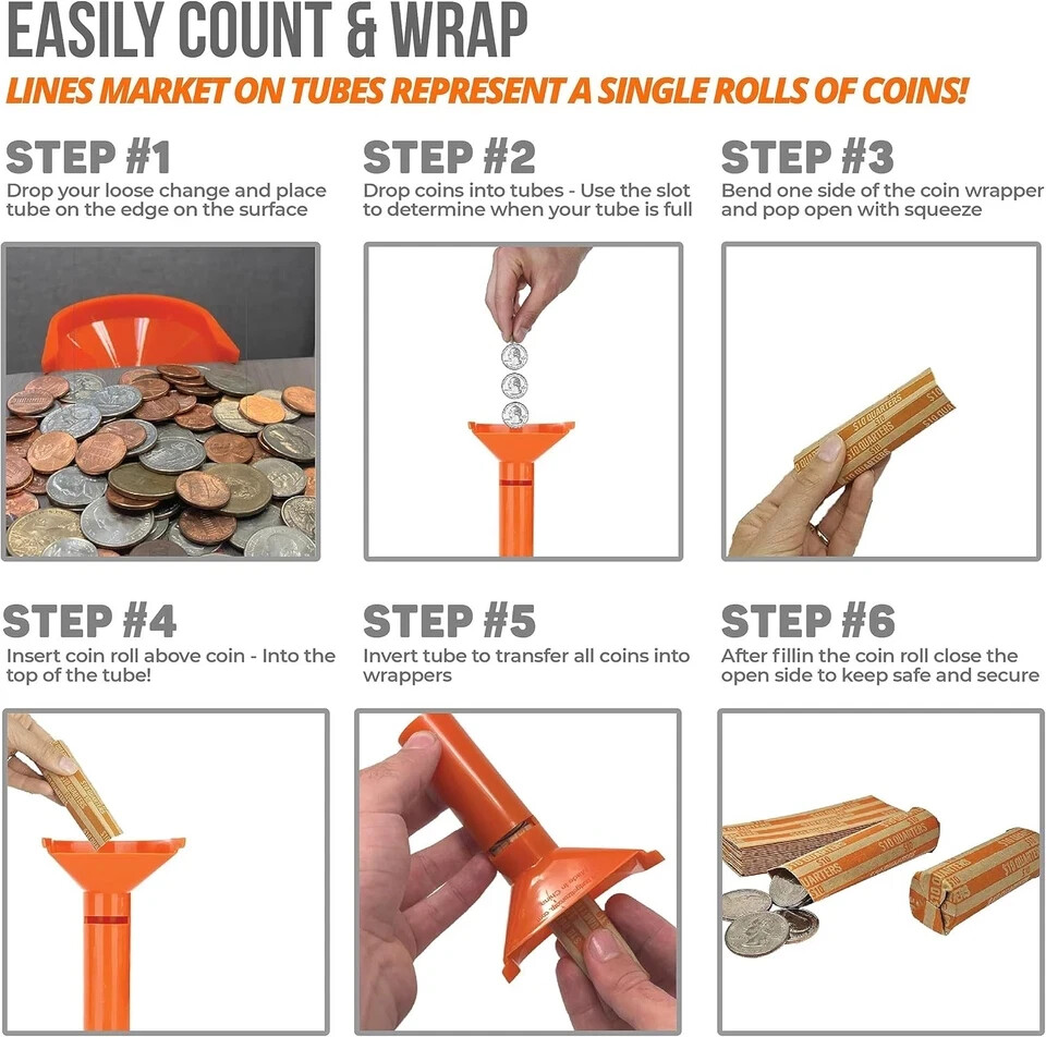 Coin Storage & Sorter Tubes 4 Color – Coded Counters 4 + 20
