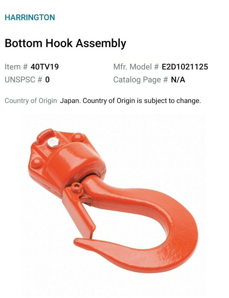 Harrington E2D1021125 40T 19 Bottom Hook Assembly